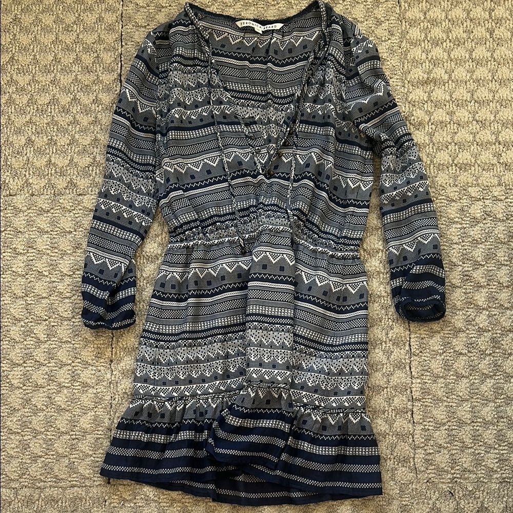 Veronica Beard Patterned Blue and White Dress